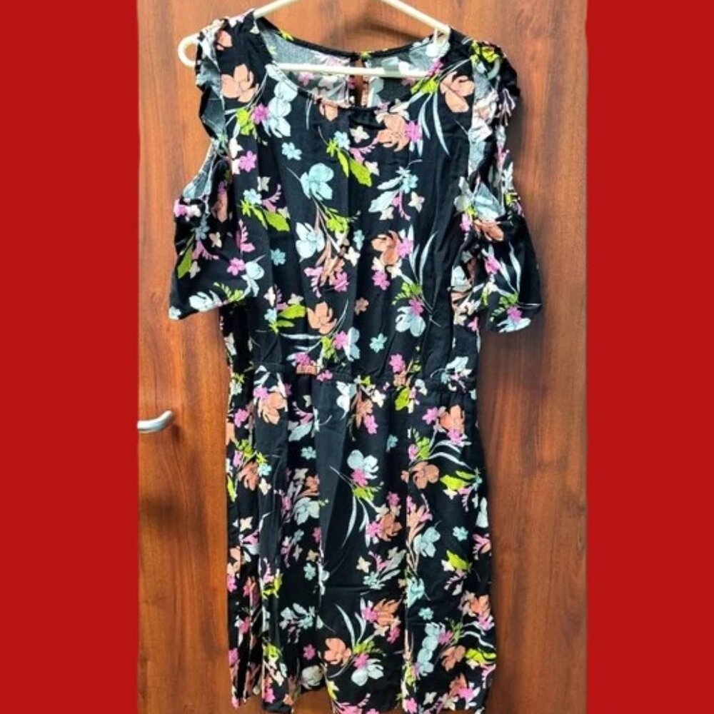 Peyton & Parker black floral cold shoulder summer dress size Large